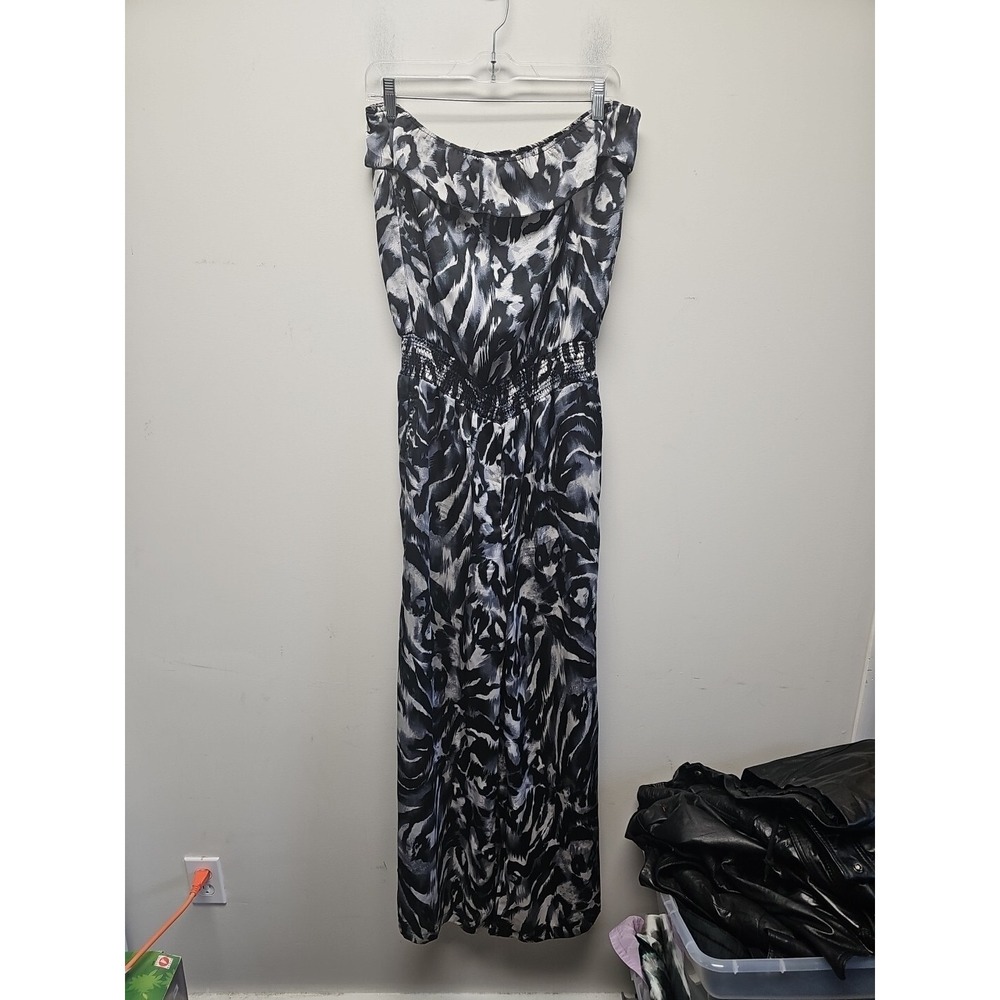Ellison Womens Black White Animal Print Jumpsuit W Pockets Sz L Wide Leg